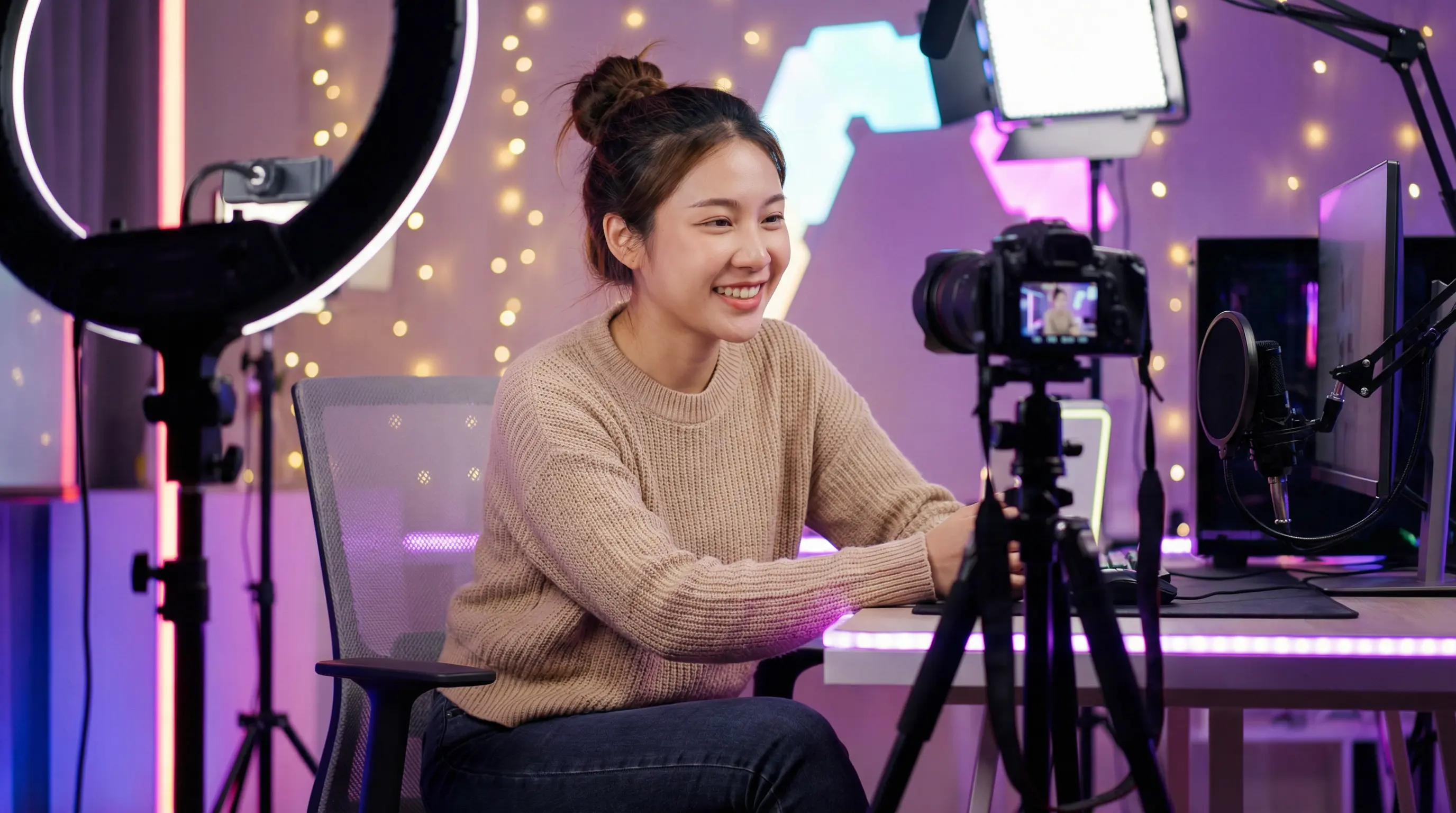 免费看片原创视频创作者在专业工作室录制视频